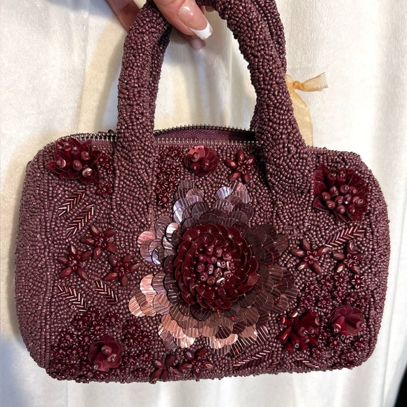 🖤🖤MADE IN INDIA GORGEOUS WINE/BURGUNDY  HANDCRAFTED BEADED BAG🖤🖤NWT - Picture 14 of 14